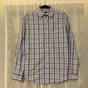 Tasso Elba Men's Plaid Shirt - Purple and White